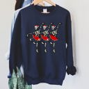  Dancing Skeleton Santa Girls Festive Holiday Parade Graphic Print Cozy Cotton Comfort Fit Sweatshirt