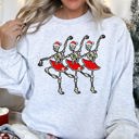 XXL Ash Light Gray Dancing Skeleton Santa Girls Festive Holiday Parade Graphic Print Cozy Cotton Comfort Fit Sweatshirt