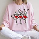 Medium Light Pink Dancing Skeleton Santa Girls Festive Holiday Parade Graphic Print Cozy Cotton Comfort Fit Sweatshirt