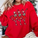 XXL Red Dancing Skeleton Santa Girls Festive Holiday Parade Graphic Print Cozy Cotton Comfort Fit Sweatshirt
