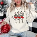 Medium Sand Dancing Skeleton Santa Girls Festive Holiday Parade Graphic Print Cozy Cotton Comfort Fit Sweatshirt