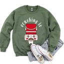 Large Military Green Crushing It Nutcracker Holiday Edition Cozy Fleece Graphic For Winter Style Sweatshirt