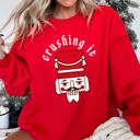 Large Red Crushing It Nutcracker Holiday Edition Cozy Fleece Graphic For Winter Style Sweatshirt