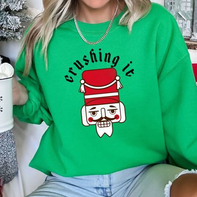 Crushing It Nutcracker Retro Festival Thematic Holiday Seasonal Graphic Sweatshirt