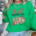  Crazy Christmas Lady Retro Festive Snowflake Print And Jolly Ornament Artwork Graphic Sweatshirt