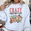 Large Ash Light Gray Crazy Christmas Lady Retro Festive Snowflake Print And Jolly Ornament Artwork Graphic Sweatshirt