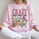 Large Light Pink Crazy Christmas Lady Retro Festive Snowflake Print And Jolly Ornament Artwork Graphic Sweatshirt