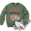 Large Military Green Crazy Christmas Lady Retro Festive Snowflake Print And Jolly Ornament Artwork Graphic Sweatshirt
