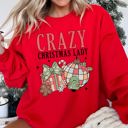 Large Red Crazy Christmas Lady Retro Festive Snowflake Print And Jolly Ornament Artwork Graphic Sweatshirt