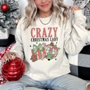 Medium Sand Crazy Christmas Lady Retro Festive Snowflake Print And Jolly Ornament Artwork Graphic Sweatshirt
