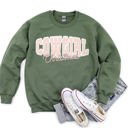 Small Military Green Cowgirl Christmas Retro Cozy Western Holiday Print Vintage Style Seasonal Sweatshirt