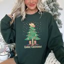 Medium Forest Green Cowboy Christmas Boots Festive Western Holiday Graphic Design Scene Cozy Sweatshirt
