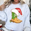  Country Christmas Cowboy Boots Cozy Fleece Western Holiday Graphic Print Sweatshirt