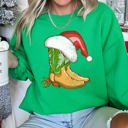  Country Christmas Cowboy Boots Cozy Fleece Western Holiday Graphic Print Sweatshirt