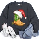 XL Dark Gray Heather Country Christmas Cowboy Boots Cozy Fleece Western Holiday Graphic Print Sweatshirt