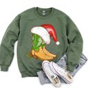 Large Military Green Country Christmas Cowboy Boots Cozy Fleece Western Holiday Graphic Print Sweatshirt