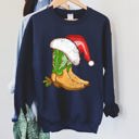 Medium Navy Country Christmas Cowboy Boots Cozy Fleece Western Holiday Graphic Print Sweatshirt
