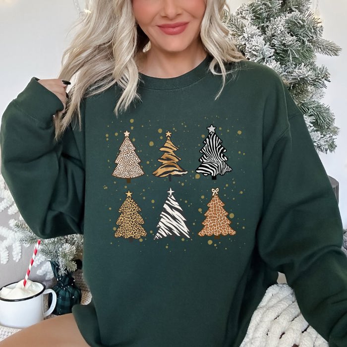Christmas Trees Animal Print Festive Seasonal Holiday Nature Inspired Design Sweatshirt