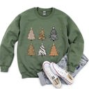 Medium Military Green Christmas Trees Animal Print Festive Seasonal Holiday Nature Inspired Design Sweatshirt