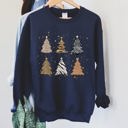XXXL Navy Christmas Trees Animal Print Festive Seasonal Holiday Nature Inspired Design Sweatshirt