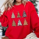 XXL Red Christmas Trees Animal Print Festive Seasonal Holiday Nature Inspired Design Sweatshirt
