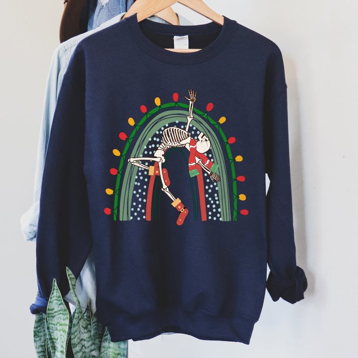 Christmas Rainbow Dancing Skeleton Graphic Sweatshirt