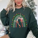 Large Forest Green Christmas Rainbow Dancing Skeleton Graphic Sweatshirt