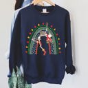 Medium Navy Christmas Rainbow Dancing Skeleton Graphic Sweatshirt