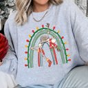 Small Heather Sport Gray Christmas Rainbow Dancing Skeleton Graphic Sweatshirt