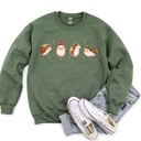XL Military Green Christmas Hedgehog Cozy Winter Seasonal Scene With Festive Trees Snowflakes Sweatshirt