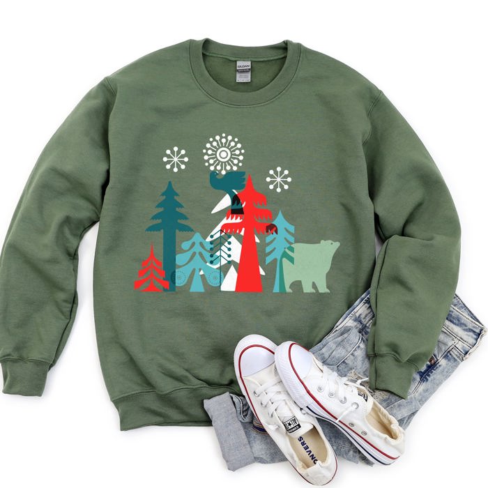 Festive Christmas Folk Art Polar Bear Theme With Whimsical North Pole Charm Sweatshirt