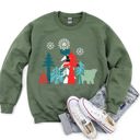 Large Military Green Festive Christmas Folk Art Polar Bear Theme With Whimsical North Pole Charm Sweatshirt