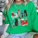 Small Irish Bright Green Christmas Cats Festive Feline Artwork For Cat Lovers With Cozy Holiday Spirit Sweatshirt