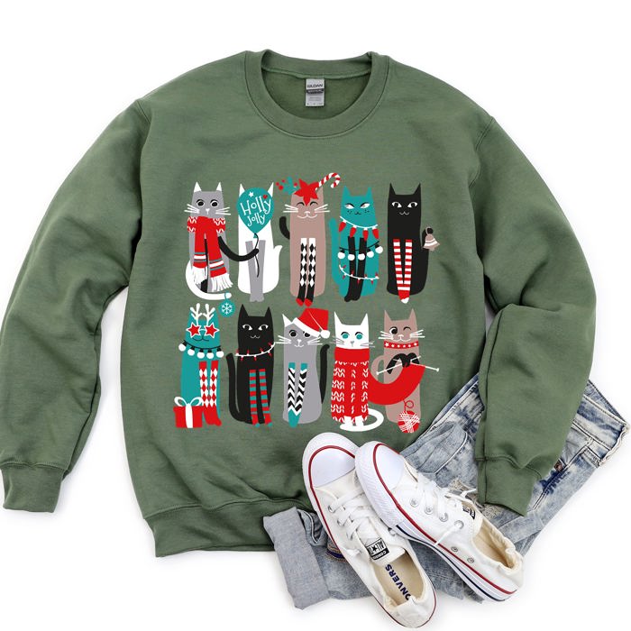 Christmas Cats Festive Feline Artwork For Cat Lovers With Cozy Holiday Spirit Sweatshirt