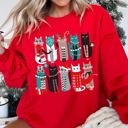 Large Red Christmas Cats Festive Feline Artwork For Cat Lovers With Cozy Holiday Spirit Sweatshirt