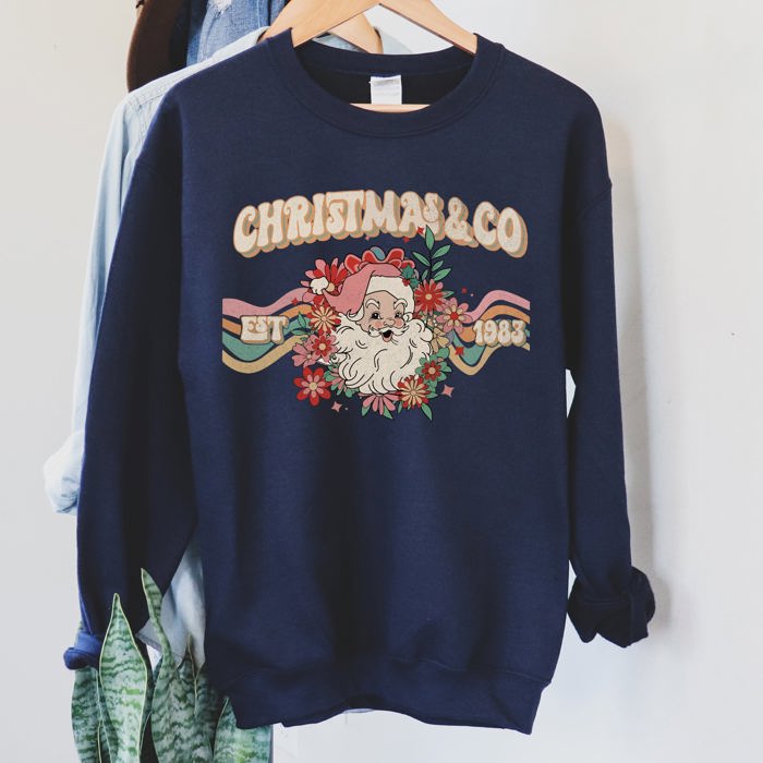 Santa Retro Christmas Graphic Festive Season Holiday Cheer Vintage Logo Sweatshirt