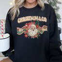 Large Black Santa Retro Christmas Graphic Festive Season Holiday Cheer Vintage Logo Sweatshirt