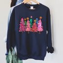  Bright Christmas Trees Festive Night Sky With Ornaments And Pinecones Graphic Sweatshirt