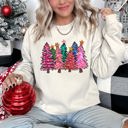  Bright Christmas Trees Festive Night Sky With Ornaments And Pinecones Graphic Sweatshirt