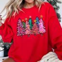 Small Red Bright Christmas Trees Festive Night Sky With Ornaments And Pinecones Graphic Sweatshirt