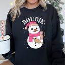 Large Black Bougie Snowman Christmas BooJee Cozy Holiday Festive Winter Comfort Fleece Sweatshirt