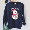 XXL Navy Bougie Snowman Christmas BooJee Cozy Holiday Festive Winter Comfort Fleece Sweatshirt