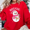 Small Red Bougie Snowman Christmas BooJee Cozy Holiday Festive Winter Comfort Fleece Sweatshirt