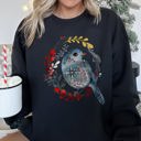 Medium Black Bird Folk Art Scandinavian Winter Christmas Ornament Birds Nordic Pattern Sweatshirt