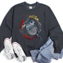 Medium Dark Gray Heather Bird Folk Art Scandinavian Winter Christmas Ornament Birds Nordic Pattern Sweatshirt