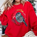 XXXL Red Bird Folk Art Scandinavian Winter Christmas Ornament Birds Nordic Pattern Sweatshirt