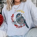 XL Heather Sport Gray Bird Folk Art Scandinavian Winter Christmas Ornament Birds Nordic Pattern Sweatshirt