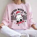 Large Light Pink Better Watch Out Ghost Christmas Cozy Graphic Design For Holiday Parties And Cozy Nights Sweatshirt
