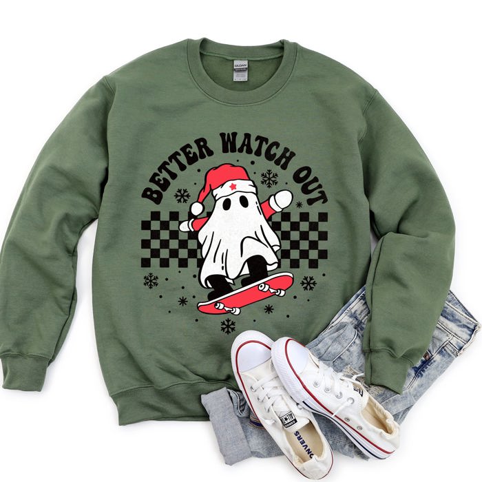 Better Watch Out Ghost Christmas Cozy Graphic Design For Holiday Parties And Cozy Nights Sweatshirt