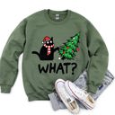 Medium Military Green Bad Cat Christmas Tree What Holiday Feline Humor Cozy Quirky Mischief Artwork For Cat Lovers Sweatshirt
